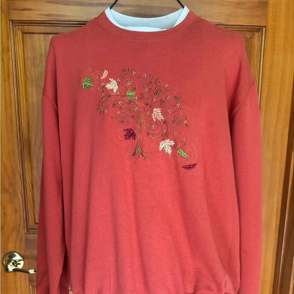 Vintage 90's Burnt Orange Autumn Themed Sweatshirt - Extra Large